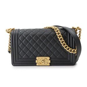 CHANEL BOY CHANEL Chain Shoulder Bag Leather Black A67086 Purse 90283222